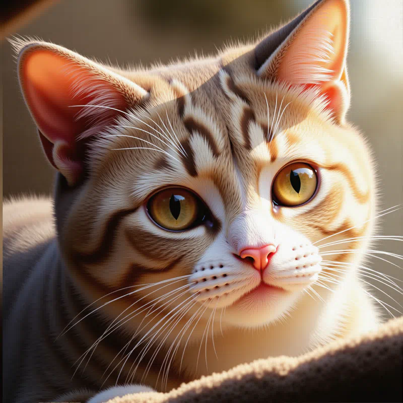 Semi-realistic illustration of an animated composition of a close-up of a cute cat's face.png (1600×1600)